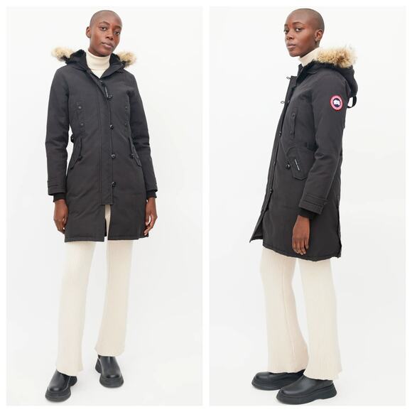 Canada Goose Kensington Parka Jacket Black Small Fur Hood Down Insulated Coat - Picture 2 of 7